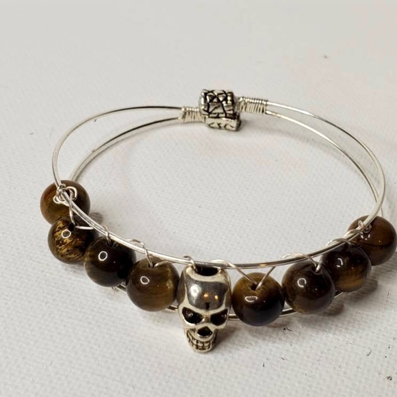 Tigers Eye & Skull Beaded Bracelet - Picture 2 of 3
